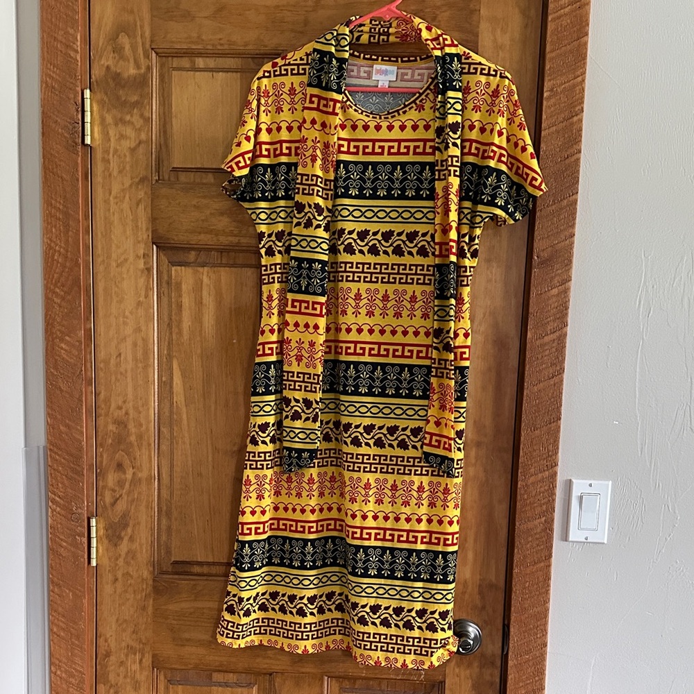 LuLaRoe Yellow and Black Patterned Midi Dress
